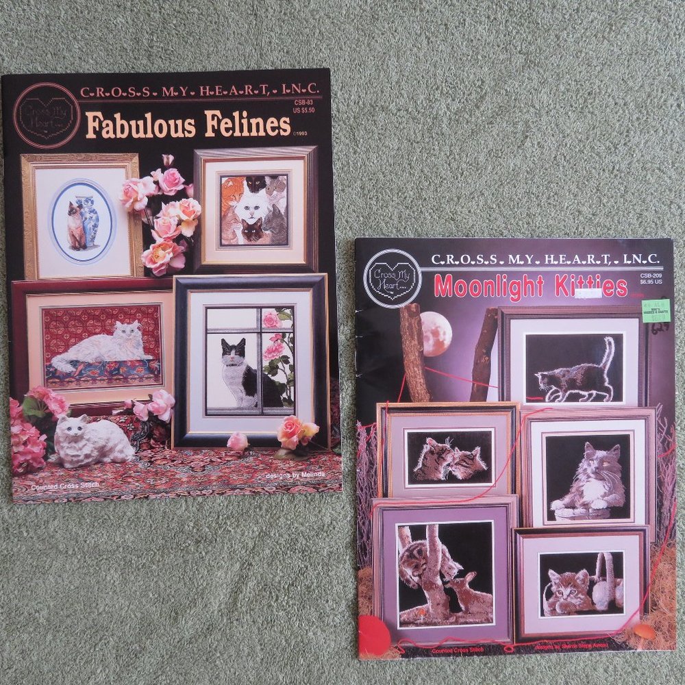 (2) Cross Stitch Patterns - Moonlight Kitties & Fabulous Felines